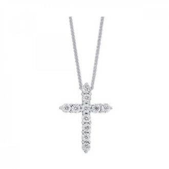 Cross Necklace with .10ctw Round Diamonds in 10k White Gold