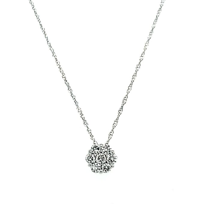 Bouquet Cluster Necklace with .25ctw Round Diamonds in 14k White Gold