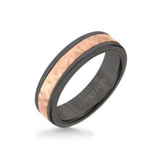 Triton Men's Wedding Band 6mm in Black Tungsten Carbide with 14K Rose Gold Center