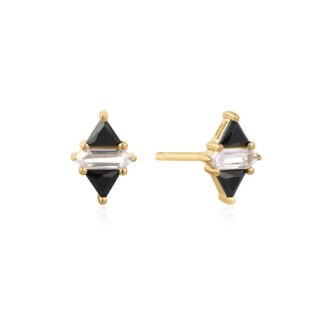 Ania Haie Triangle Black and White Stud Earrings in Silver and Gold Plating