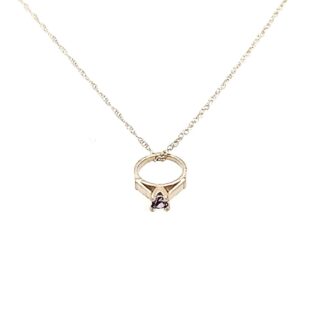 10k Yellow Gold Amethyst Birthstone Charm w/Chain