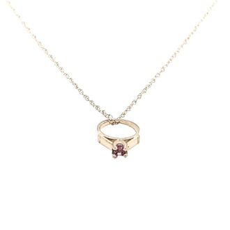 10k Yellow Gold Pink Tourmaline Birthstone Charm w/Chain