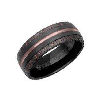 Men's 8mm Gunmetal and Copper Wedding Band with Textured Edge