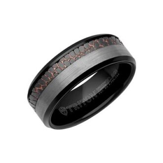 Triton Men's 8mm Black and Gray Tungsten Carbide Wedding Band with Copper Blend