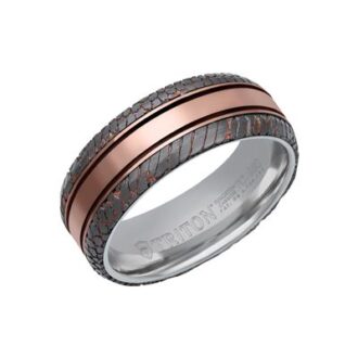 Men's 8mm Polished Wedding Band with Copper Oxidized Round Textured Edge