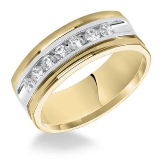 Men's 14k Two-Tone Flat Edge Wedding Band with .49ctw Diamonds