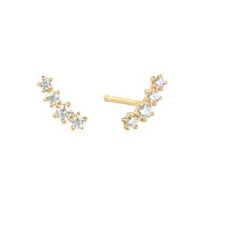 Ania Haie Silver and Gold CZ Bar Climber Stud Earrings