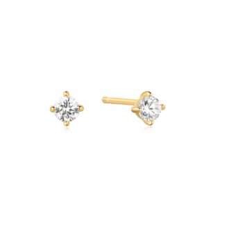 Ania Haie Elegant Sterling Silver w/ Yellow Gold Plate CZ Stud Earrings