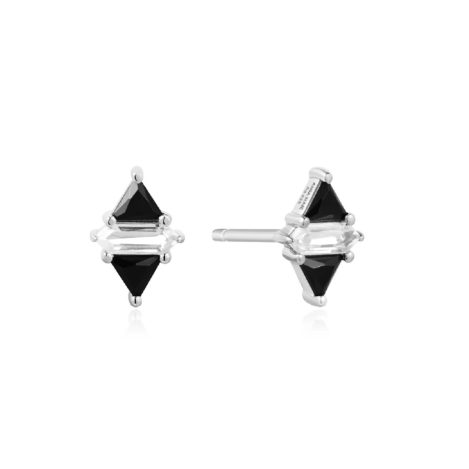 Ania Haie Black and White Triangle CZ Stud Earrings in Silver