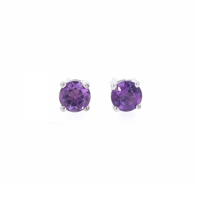 Round Amethyst Stud Earrings in Sterling Silver