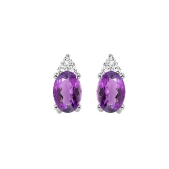 Fashion Earrings with Oval Amethyst and .05ctw Round Diamonds in 10k White Gold