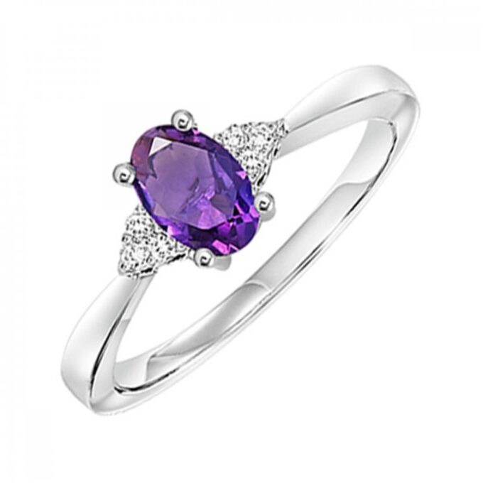 Fashion Ring with Oval Amethyst and .05ctw Round Diamonds in 10k White Gold