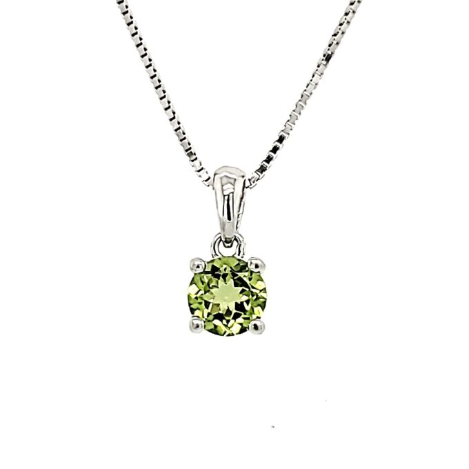 Birthstone Necklace with Round Peridot in Sterling Silver