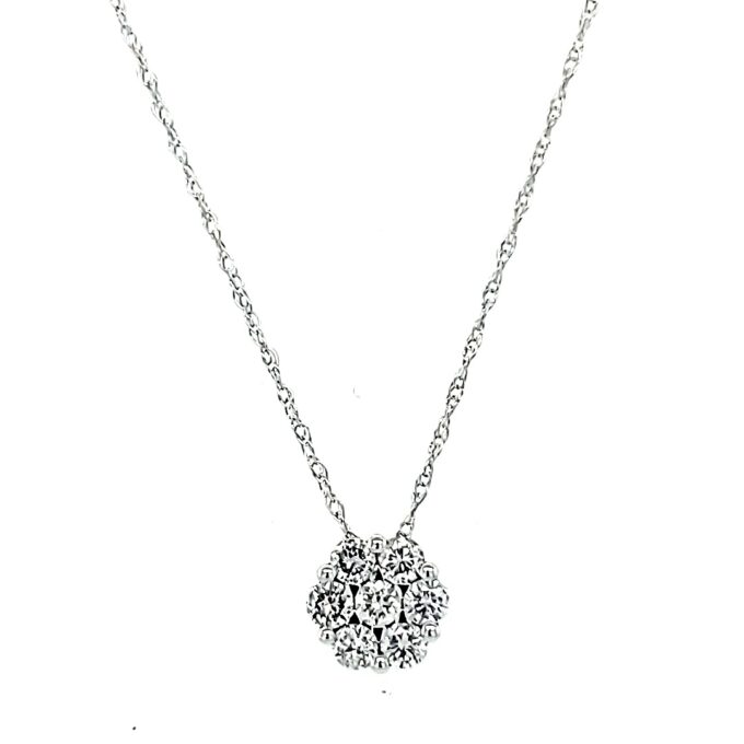 Bouquet Cluster Necklace with .33ctw Round Diamonds in 14k White Gold