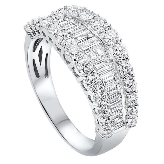 Anniversary Band with 1ctw Round and Baguette Diamonds in 14k White Gold