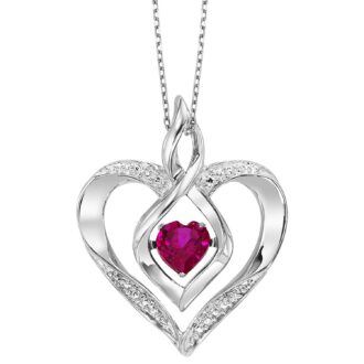 Rhythm of Love Heart Shaped Pendant with Garnet and Diamonds in Sterling Silver