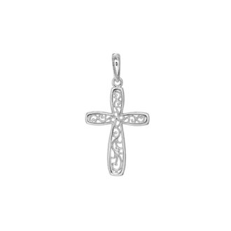 Vine Cross Necklace with 18" Chain in 14k White Gold