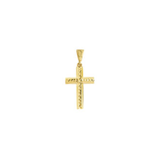 Cross Necklace with Diamond-Cut Finish in 14k Yellow Gold