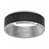 Men's Wedding Band with Carbon Fiber in Tungsten Carbide