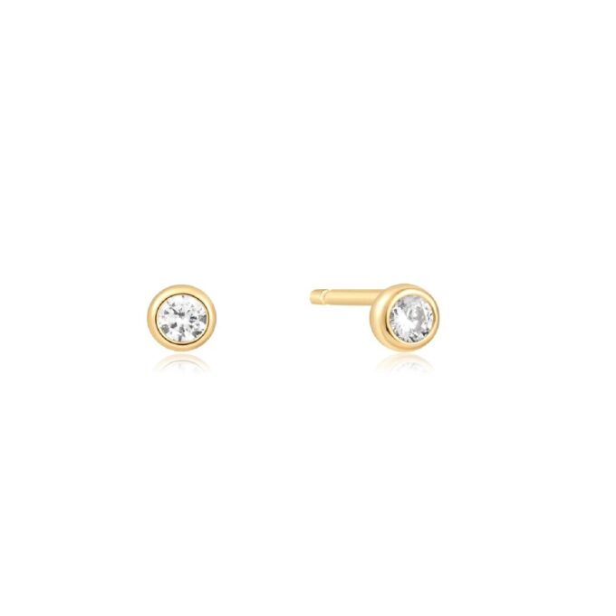 Ania Haie Sterling Silver and Yellow Gold Plated Bezel CZ Stud Earrings