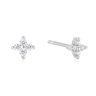 Ania Haie Crystal Flower 4-Petal Stud Earrings in Sterling Silver