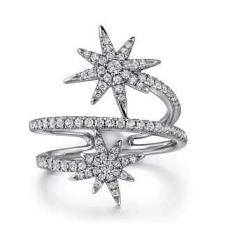 Gabriel Starburst Wrap Ring with .53ctw Round Diamonds n 14k White Gold