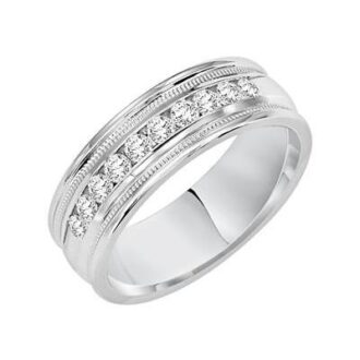 Milgrain Wedding Band with .50ctw Round Diamonds in 14k White Gold