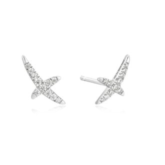 Ania Haie Sterling Silver Cross Stud Earrings with Cubic Zirconia