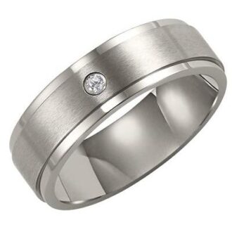 Triton Men's 7mm Flat Wedding Band with .03ct Diamond Center