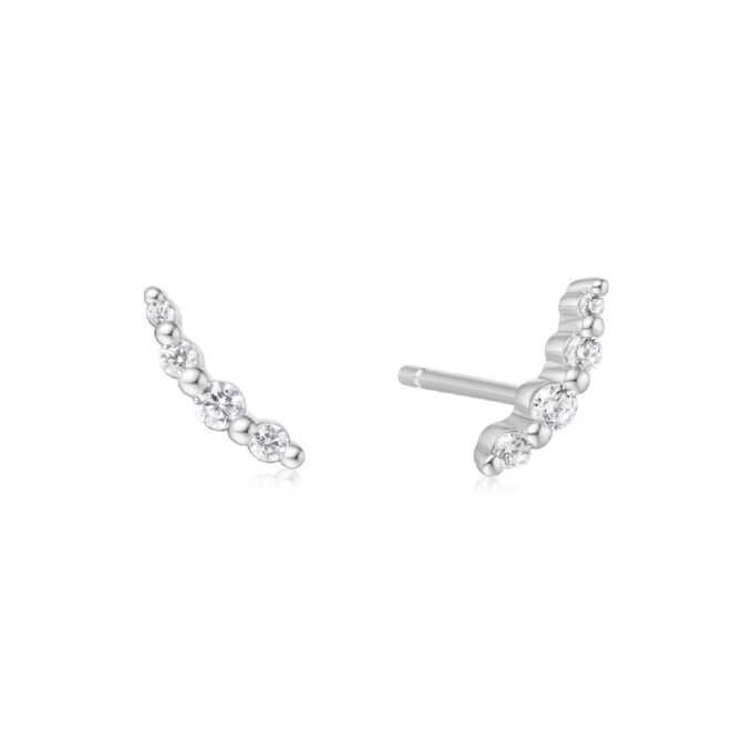 Bezel Set Graduated Crystal Stud Earrings in Sterling Silver