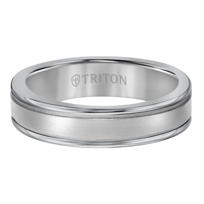Triton Men's Wedding Band 6mm in White Tungsten Carbide with 14k White Gold Center