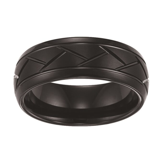 BLK TC 8MM DIAG CRISS CROSS SATIN CTR CF WED BAND size10