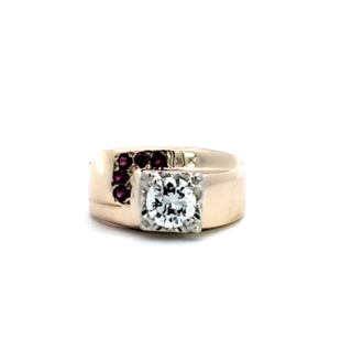 Pre-Owned 14K Yellow Gold Men's Ring with .74ct Diamond and Ruby Accents