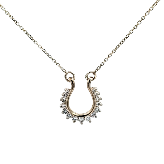 Pre-Owned 14K Yellow Gold Horseshoe Pendant Necklace with 1/4CTW Diamonds