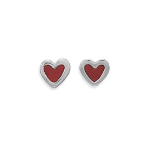 Sterling Silver Small Red Enamel Heart Earrings