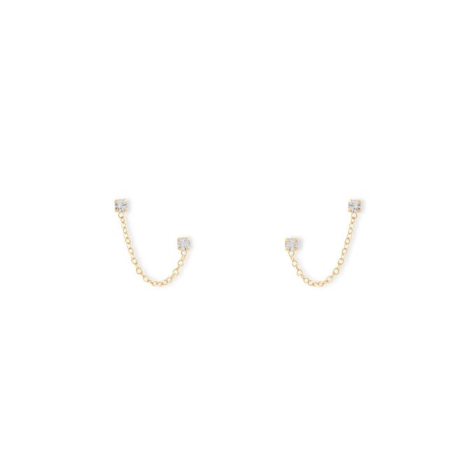 Double Post Earrings with Cubic Zirconia in Gold-Plated Sterling Silver