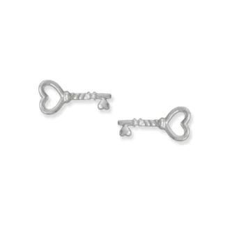 Silver Stars Collection Rhodium Plated Heart Key Stud Earrings