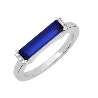 Chatham Lab-Created Blue Sapphire Ring with .04ctw 6 Round Diamonds in 14k White Gold