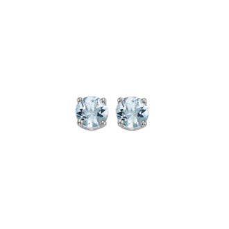 Round Aquamarine Stud Earrings in Sterling Silver