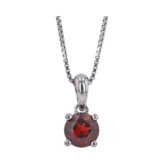 Birthstone Necklace with Round Garnet in Sterling Silver