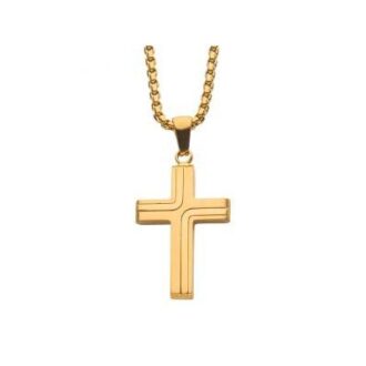 Inox Men's Cross Necklace in Gold-Plated Stainless Steel