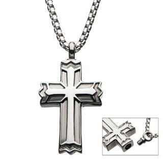 Inox Stainless Steel Memorial Gothic Cross Pendant wiith Steel Box Chain