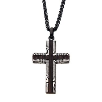 Inox Men's Cross Necklace in Damascus Steel