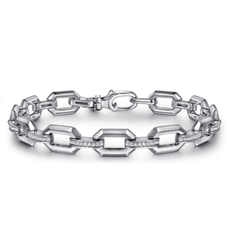 Sterling Silver Tennis Bracelet with White Sapphire Links, 7.5"