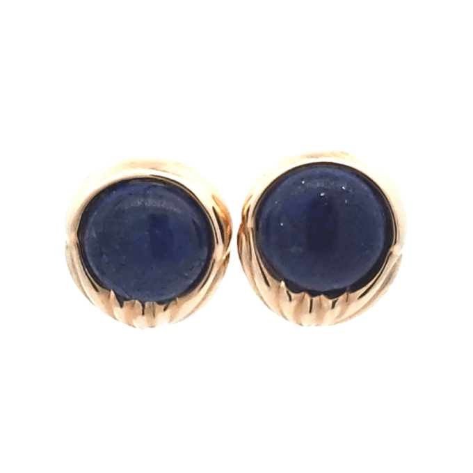 Pre-Owned 14K Yellow Gold Lapis Lazuli Cabochon Button Earrings