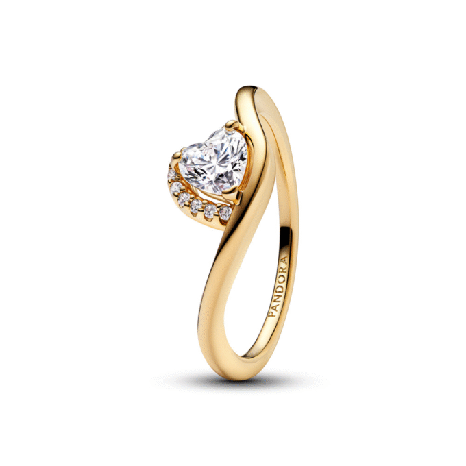 Pandora 14k Gold Plated Wave Heart Crystal Fashion Ring