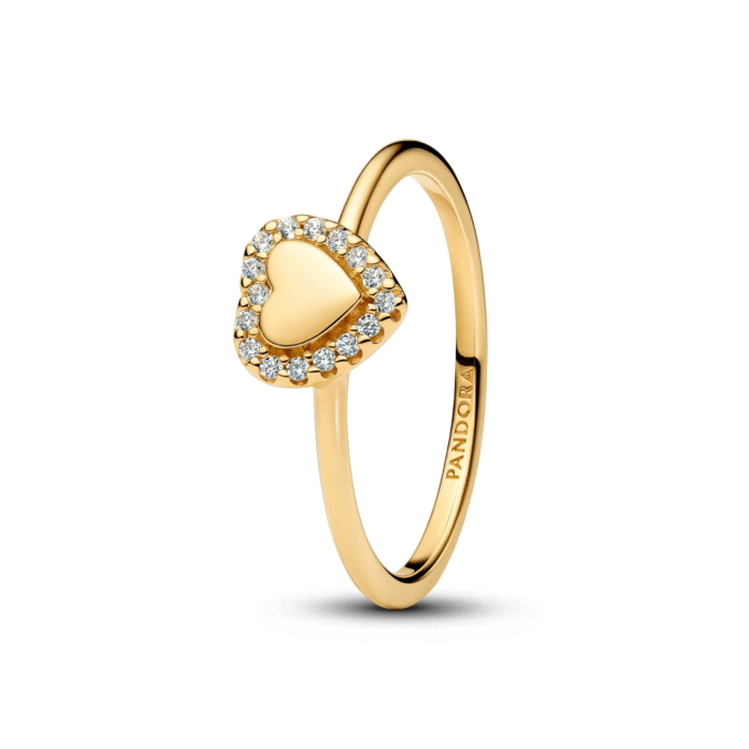 Yellow Gold Plated Clear CZ Heart Fashion Ring Size 56