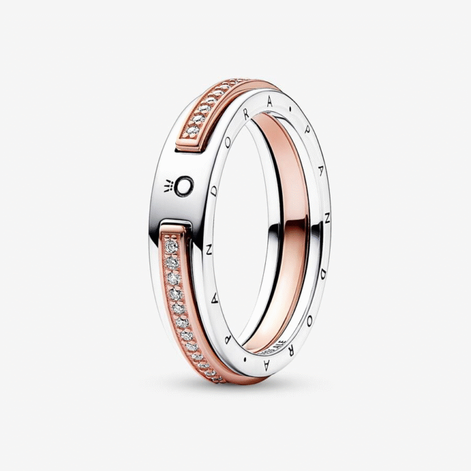 Pandora Signature Two-tone Logo & Pave Ring