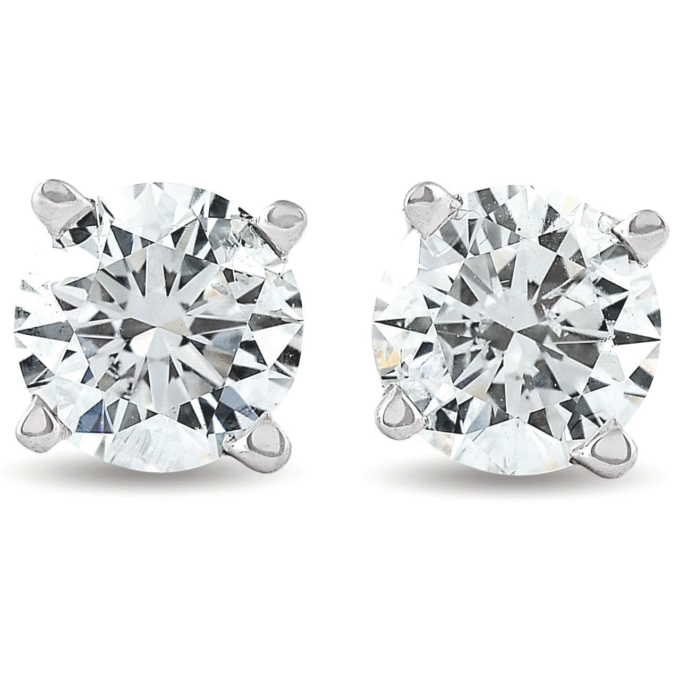 14K White Gold 2.14CTW Round Diamond 4-Prong Stud Earrings