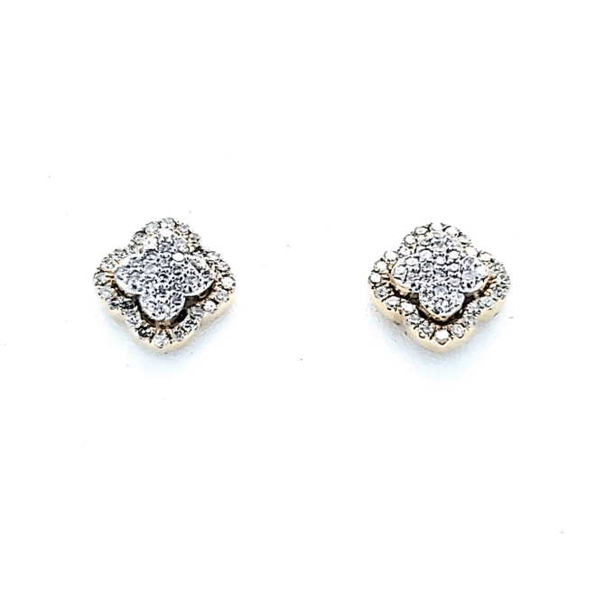 Clover Stud Earrings with .20ctw Round Diamonds in 10k Yellow Gold